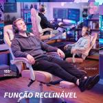 Cadeira Gaming Reclinável 155° com Suporte Lombar com Massagem Apoio de Cabeça e Apoio para os Pés 63x66x126 - 134 cm Rosa