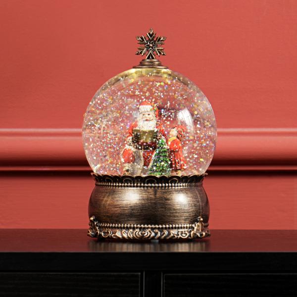 Bola de Neve com Música e Luzes Globo de Neve com Cena de Pai Natal e Criança Decoração de Natal Bronze