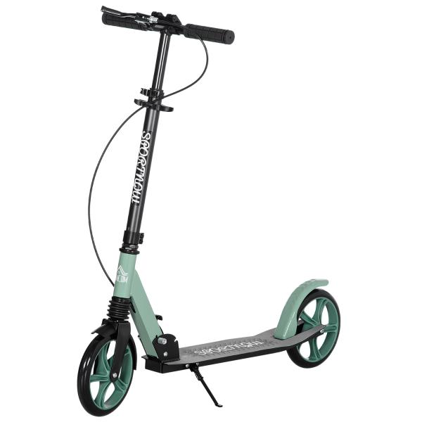 Trotinete Dobrável com Guiador Ajustável Rodas Grandes de 200mm Amortecimento e Travão Carga Máxima 100kg 91,5x36,5x91 - 104cm Verde