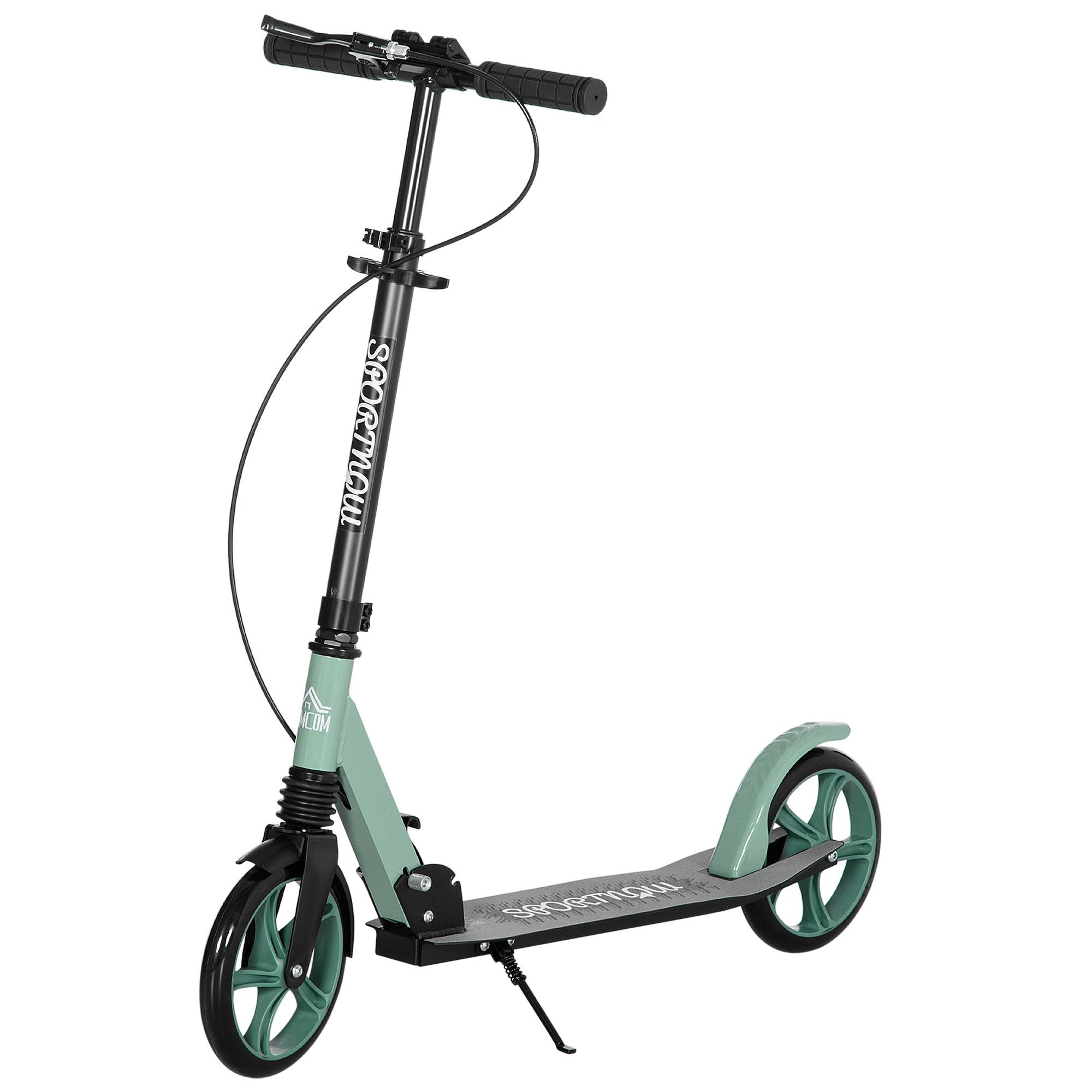 Trotinete Dobrável com Guiador Ajustável Rodas Grandes de 200mm Amortecimento e Travão Carga Máxima 100kg 91,5x36,5x91 - 104cm Verde