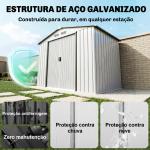 Abrigo de Jardim 213x130x185cm Abrigo de Jardim Metálico de Exterior com 2 Portas Deslizantes e 4 Janelas Branco e Cinza