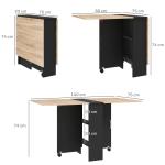 Mesa de Cozinha Dobrável Mesa de Madeira com 2 Prateleiras de Armazenamento e Rodas 75x140x74 cm Preto e Madeira