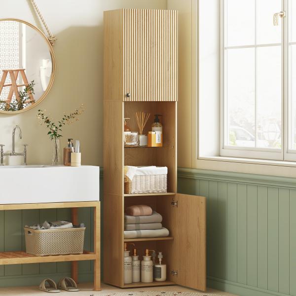 Coluna Casa de Banho Estreita Armário de Banho Alto com 6 Níveis com 2 Portas Prateleira de Vidro 40x31x182 cm Carvalho