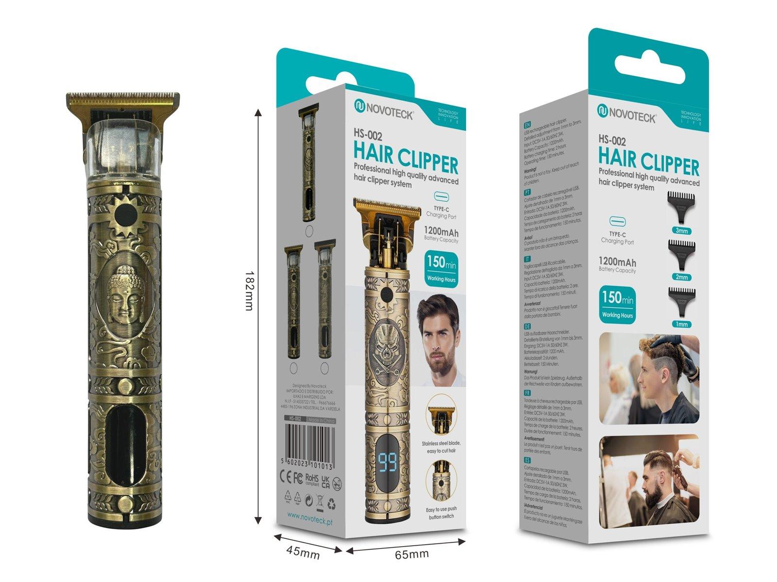 Cortador de Cabelo Avançado NOVOTECK HS-002 com Display Digital e Design Buda