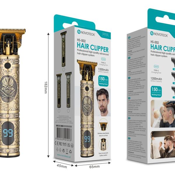 Cortador de Cabelo Avançado NOVOTECK HS-002 com Display Digital e Design Esqueleto