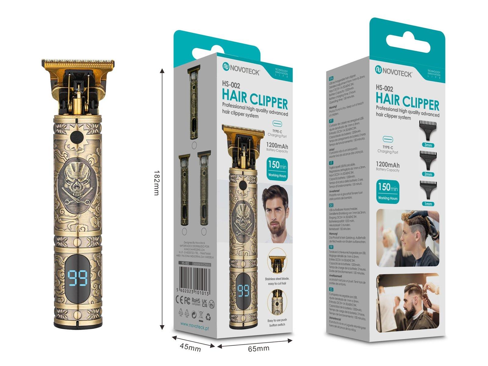 Cortador de Cabelo Avançado NOVOTECK HS-002 com Display Digital e Design Esqueleto