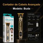 Cortador de Cabelo Avançado NOVOTECK HS - 002 com Display Digital, Lâminas de Aço Inoxidável, 3 Pentes, 150 Min de Autonomia e USB - C - Buda