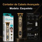 Cortador de Cabelo Avançado NOVOTECK HS - 002 com Display Digital, Lâminas de Aço Inoxidável, 3 Pentes, 150 Min de Autonomia e USB - C - Esqueleto