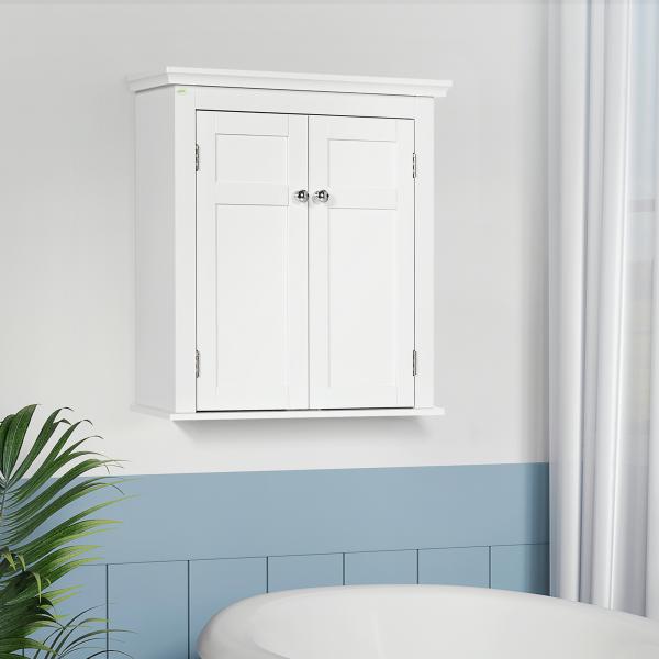 Armário Casa de Banho de Parede com Prateleiras Ajustáveis e Portas com Fechadura Magnéticas 58x24x60 cm Branco