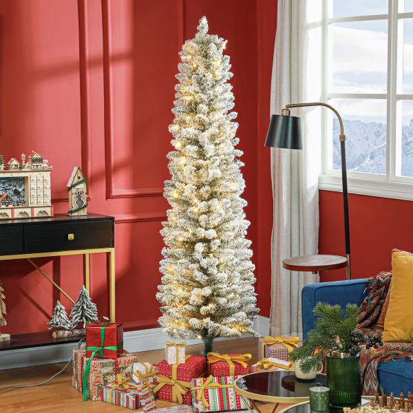 Árvore de Natal 180 cm Árvore de Natal Artificial Nevada com 150 Luzes LED 329 Ramos Verde e Branco