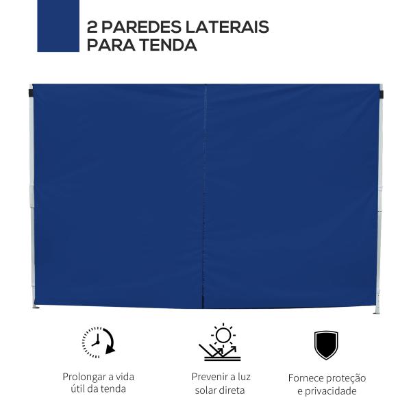 2 Paredes Laterais para Tenda Parede Lateral de Tecido Oxford com 2 Janelas 3x2 m Azul