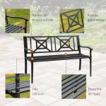Banco de Jardim de 2 Lugares Banco de Exterior de Aço com Apoio para os Braços e Encosto Decorativo para Terraço Varanda Pátio Carga 280kg 128x62,5x81,5cm Preto