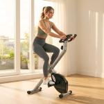 Bicicleta Estática Dobrável Silenciosa com 8 Níveis de Resistência, Monitor LCD, Assento Ajustável e Rodas, Cinzento