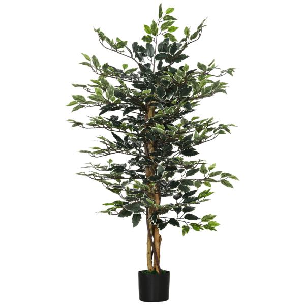 Ficus Artificial com Troncos Planta Artificial com Vaso e 702 Folhas Realistas para Ø15x130 cm Verde