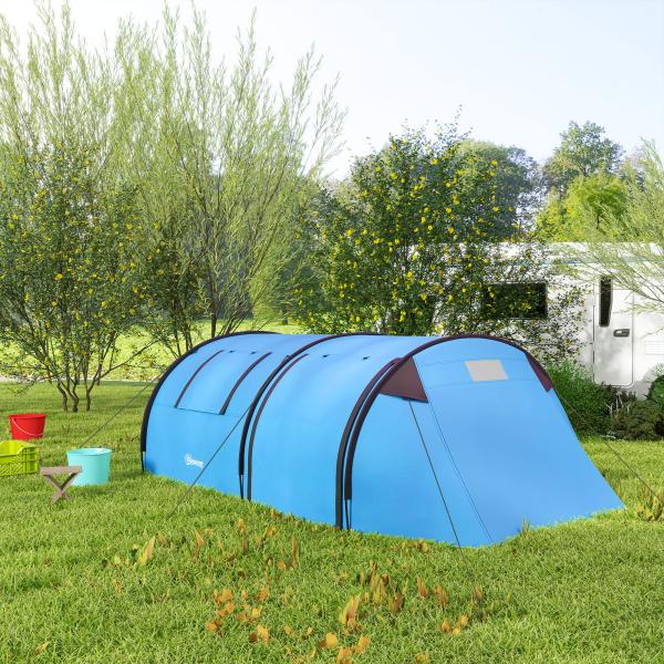 Tenda de Campismo para 3 Pessoas com Janelas Gancho Saco de Transporte Impermeável 3000 mm 470x220x150 cm Azul Claro