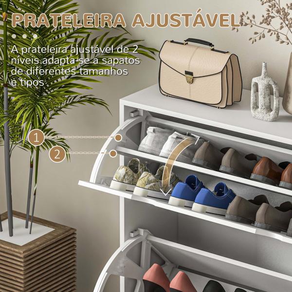 Sapateira Moderna com 2 Gavetas Rebatíveis e Prateleias Ajustáveis para 16 Pares de Sapatos Sapateira Compacta 81,5x25x83 cm Branco