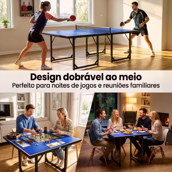 Mesa de Ping Pong Dobrável Mesa de Ping Pong Profissional com Rede e Estrutura de Aço para Interior e Exterior 182x91x76 cm Azul