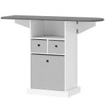 Móvel para Engomar Roupa com Rodas Tábua de Engomar Dobrável com 3 Gavetas Compartimento Aberto 121x37x89,5 cm Branco