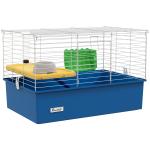 Gaiola para Visons com Bandeja Gaiola para Animais Pequenos com Plataforma Rampa Comedouro e Bebedouro 71x46x47 cm Branco e Azul