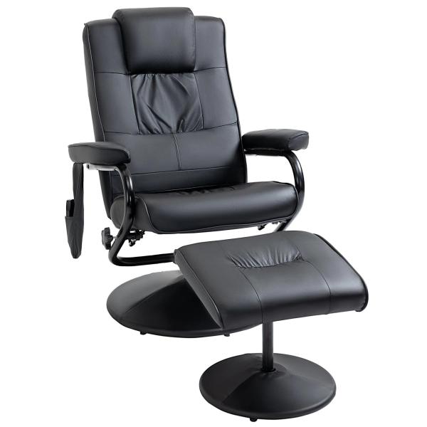 Poltrona de Massagem Elétrica com Banco para Apoiar os Pés Poltrona Relax Giratório Reclinável em até 145° com Controle Remoto e 10 Zonas de Massagem Estofado em PU 77x84x95cm Preto