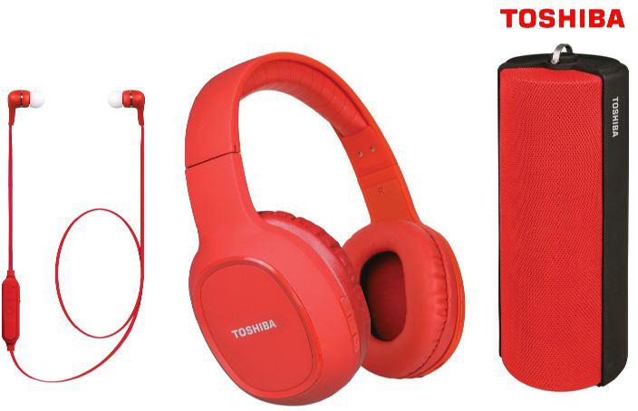 Set Coluna Portátil + Headphones + Auriculares Bluetooth In - Ear (Vermelho) - TOSHIBA