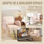 Poltrona em Tecido Teddy com Almofada Lombar Amovível e Pés Metálicos com Efeito Madeira para Quarto Bege