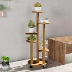 Suporte para Plantas em Bambu com Rodas de 5 Níveis Estante Redonda para Plantas para Cantos 33x33x90 cm Madeira