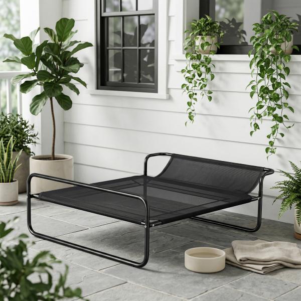 Cama Elevada para Cães Respirável para Cães Pequenos 91x69x29 cm Tecido de Textilene Apoio de Cabeça Preto