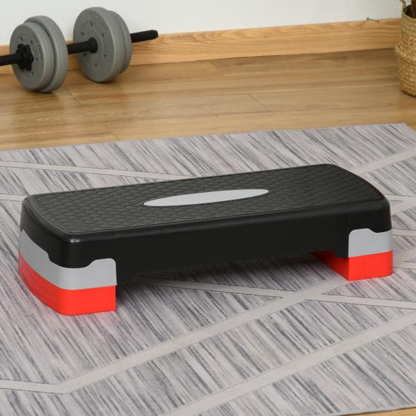 Step para Exercício Aeróbico Plataforma Step com Altura Ajustável em 2 Níveis com Carga Máxima 150kg para Exercício em Academia Casa 68x29x10 - 15cm Preto e Vermelho