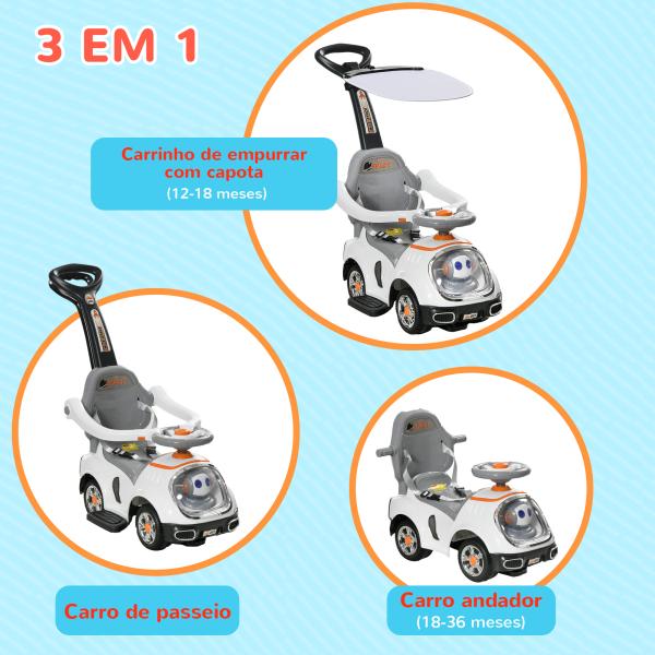 Carro Andador para Crianças 12 - 36 Meses com Espaço de Armazenamento Design de Robot com Olhos Luminosos Música Buzina 89x44,5x84 cm Branco