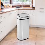 Balde de Lixo Inteligente de Aço Inoxidável 68L com Sensor Infravermelho de Abertura Automática e Contato Manual para Cozinha Dormitório Casa de banho 40,5x29,578cm Prata