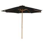 Chapéu de Sol de Jardim Ø300x250cm com Sistema de Polia Teto Ventilado e Mastro Desmontável de Madeira para Terraço Pátio Exterior Preto