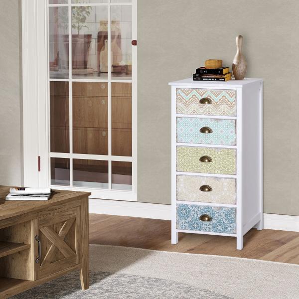 Cómoda de Dormitório Moderna Cómoda de Madeira com 5 Gavetas com Diferentes Padrões Móvel Cómoda 46x34x97,5 cm Multicor