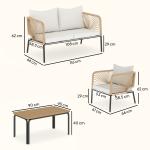 Conjunto Jardim de 4 Peças Móveis de Exterior com Sofá de 2 Lugares 2 Poltronas e Mesa de WPC Branco e Castanho
