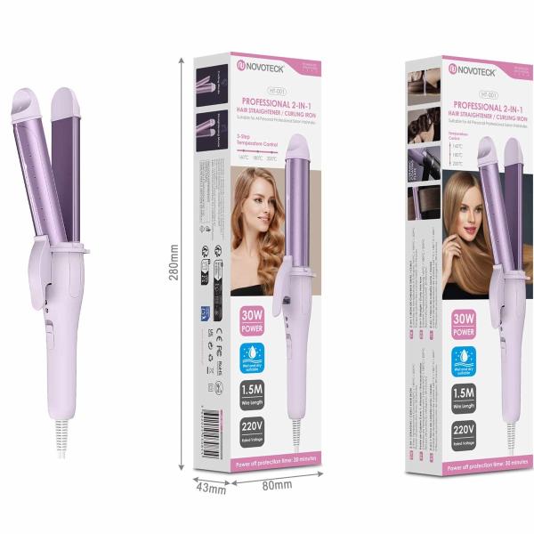 Modelador de Cabelo 2 em 1 Novoteck HT-001 – Alisador e Modelador Profissional, 3 Níveis de Temperatura, 30W, 220V