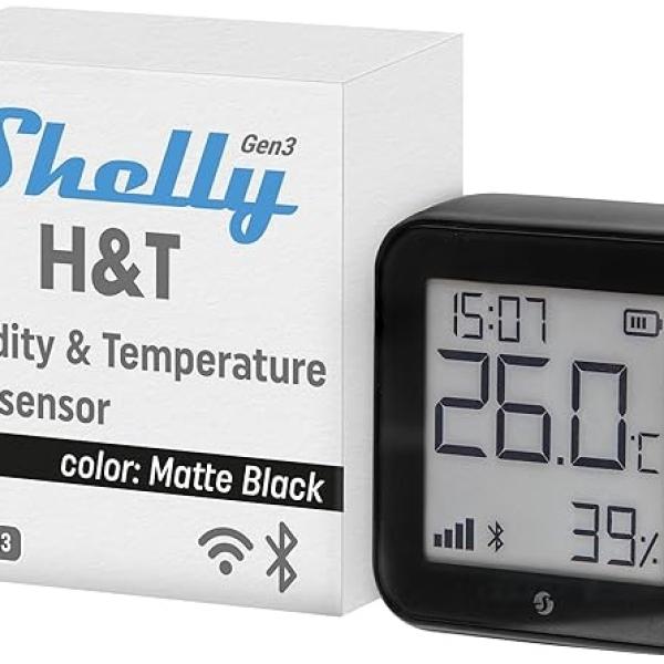 Monitorizador Ambiental de Temperatura/Humidade Wi - Fi Display e - ink (Preto Fosco) - Shelly H&T gen3