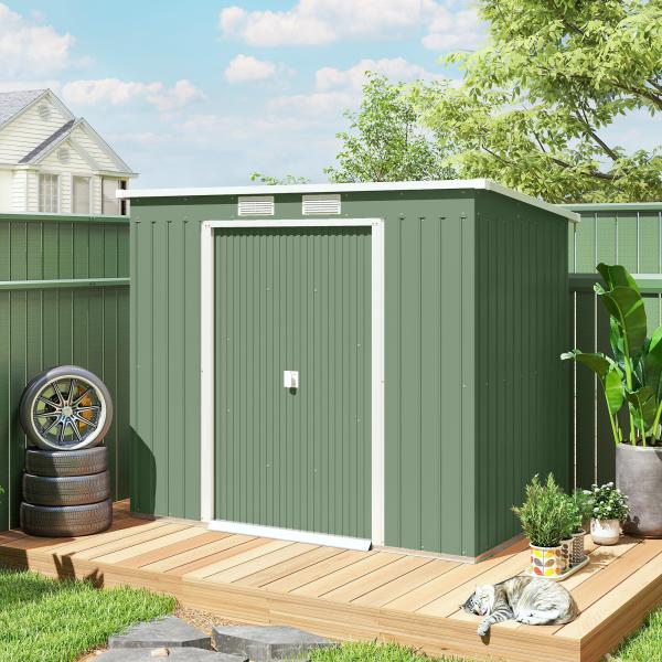 Abrigo de Jardim 213x130x173cm Abrigo de Exterior de Aço Galvanizado com Porta Corredeira e Ventilações Verde