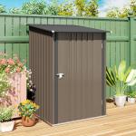 Abrigo de Jardim de Aço Galvanizado com Porta Fechadura e Teto Inclinado 0,92 m² 100x103x160 cm Marrom