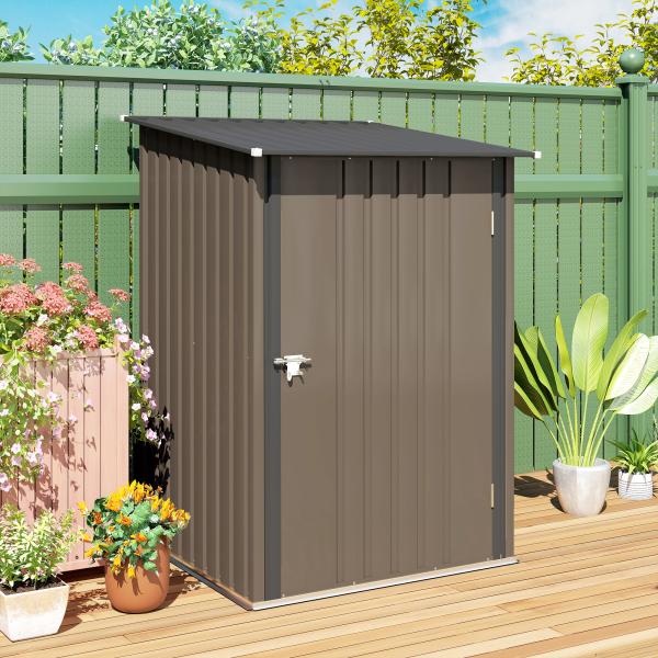 Abrigo de Jardim de Aço Galvanizado com Porta Fechadura e Teto Inclinado 0,92 m² 100x103x160 cm Marrom