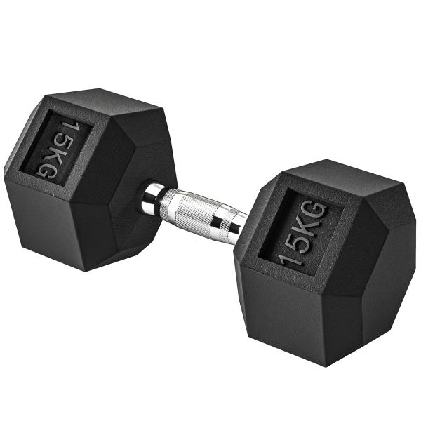 Haltere Hexagonal 15 kg Haltere com Barra de Conexão Metálica para treino em Casa Ginásio Escritório Preto e Prata