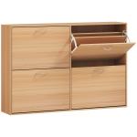 Sapateira Moderna com 4 Gavetas Abatíveis e Prateleiras Ajustáveis para 16 - 24 Pares de Sapatos 120x24x81 cm Madeira