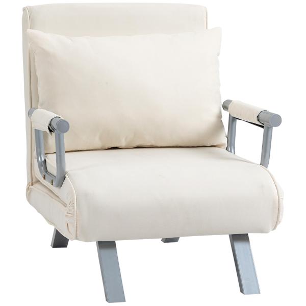 Sofá Cama Individual Sofá Cama Individual Sofá Reclinável com Almofada para Sala Quarto Carga 100 kg 65x69x80 cm Creme