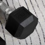 Conjunto de Halteres 20 kg com Barra Metálica e Cabeça Hexagonal Conjunto de Pesos para Treino 31x13,5 cm Preto e Prata