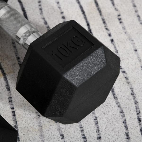 Conjunto de Halteres 20 kg com Barra Metálica e Cabeça Hexagonal Conjunto de Pesos para Treino 31x13,5 cm Preto e Prata