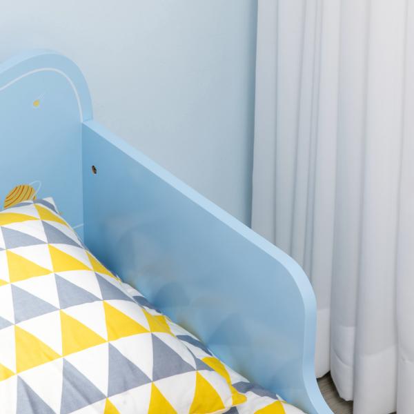 Cama para Crianças de 3 - 6 Anos 143x74x59cm Cama Infantil de Madeira com Barreiras de Proteção Azul