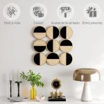 Quadro Decorativo de Parede Geométrico Decoração de Parede Moderno 3D 60x60 cm com Espelho de Plástico Preto e Madeira