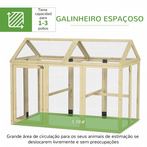 Galinheiro para Exterior 140x88,5x106 cm para 1 - 3 Galinhas com Estrutura de Madeira e 2 Portas com Fechadura Madeira Clara