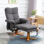 Poltrona Relax Reclinável com Apoio de Pés, 10 Pontos de Massagem, Giratória, Comando à Distância, Bolso Lateral, Cinzento