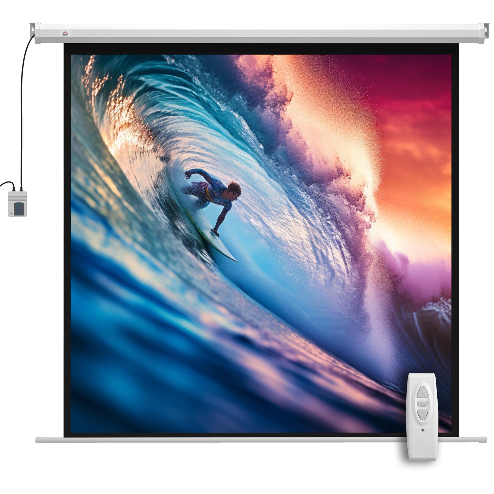 Ecrã de Projeção Elétrico 85'' com Comando Remoto, Formato 1:1, 152x152 cm, Branco