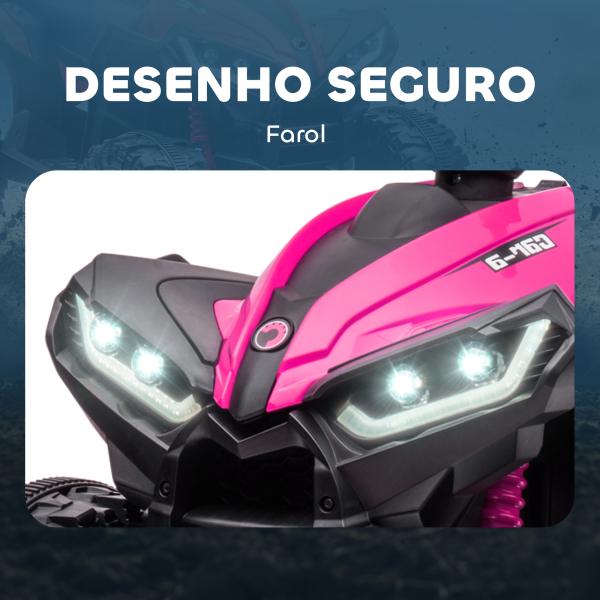 Quadriciclo Elétrico para Crianças de 3 - 5 Anos Veículo Eléctrico a Bateria 12V com 2 Motores 83x53x55,5 cm Rosa